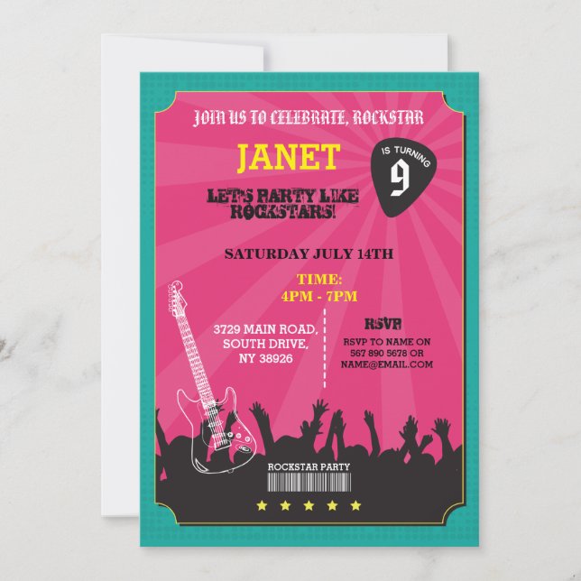 Rockstar Rock Music Gig Plektrum Party laden Einladung (Vorderseite)