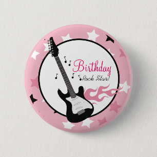 ROCKSTAR-ROSA GEBURTSTAGS-KNOPF - GEWOHNHEIT! BUTTON