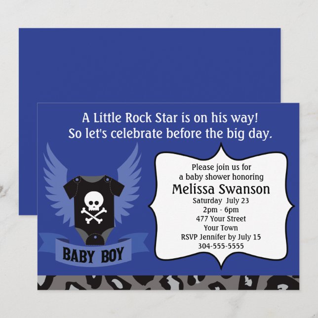 Rockstar-Schädel-Babyparty Einladung (Vorne/Hinten)