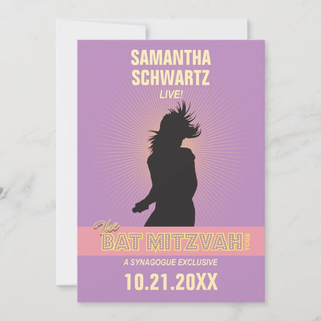 Rockstar-Schläger Mitzvah Einladung-Lila Rosa Einladung (Vorderseite)