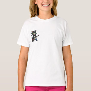 Rockstar-Schwarze-Katze-Gitarrist-Kinder T-Shirt