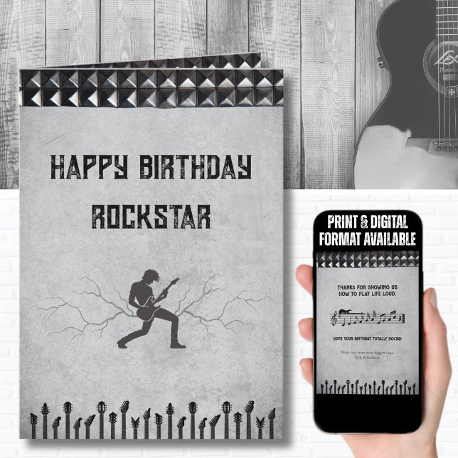 Rockstar Studar Guitare Thème Bonne carte d'annive (The ultimate musician birthday card for a guitarist, band member, or anyone who lives life loud)