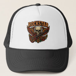 Rockstar-Totenkopf-Gitarren-Flügel – Fette Blumens Truckerkappe