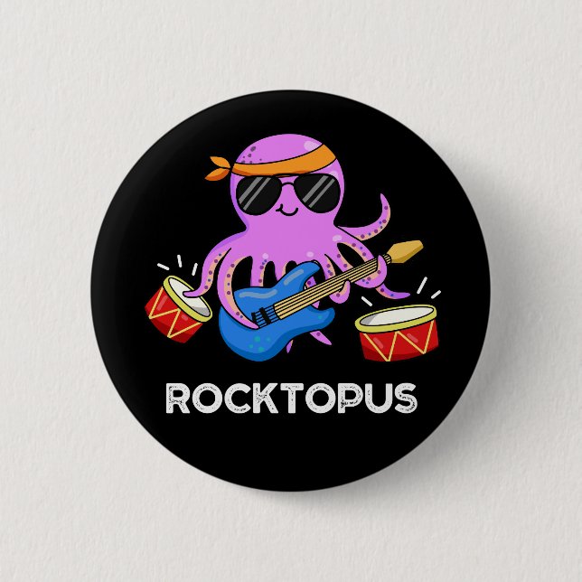 Rocktopus Funny Rock Band Octopus Puck Dark BG Button (Vorderseite)
