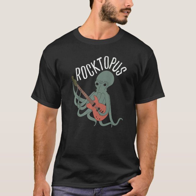Rocktopus Niedlich Octopus Rock Guitar Vintag T-Shirt (Vorderseite)