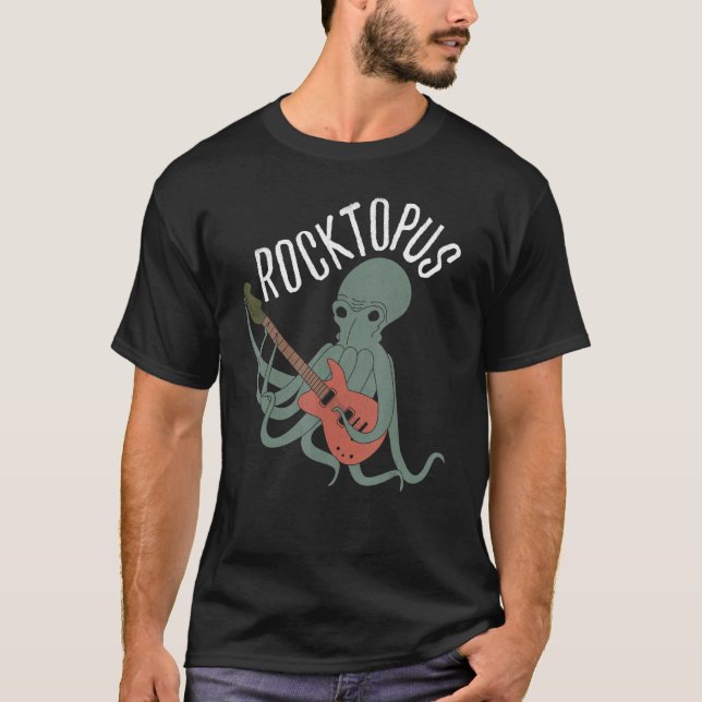 Rocktopus Niedlich Octopus Rockgitarre Vinta T-Shirt (Vorderseite)