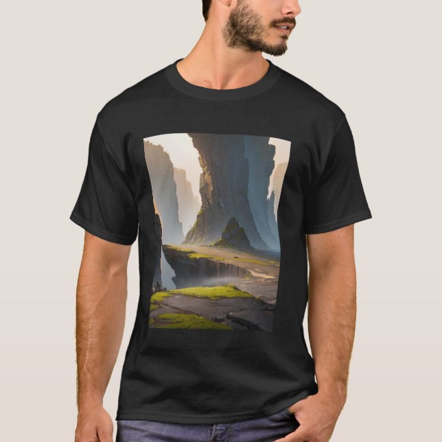 Rocky Area Cliff Moss Mist Shadow Valley T-Shirt (Vorderseite)