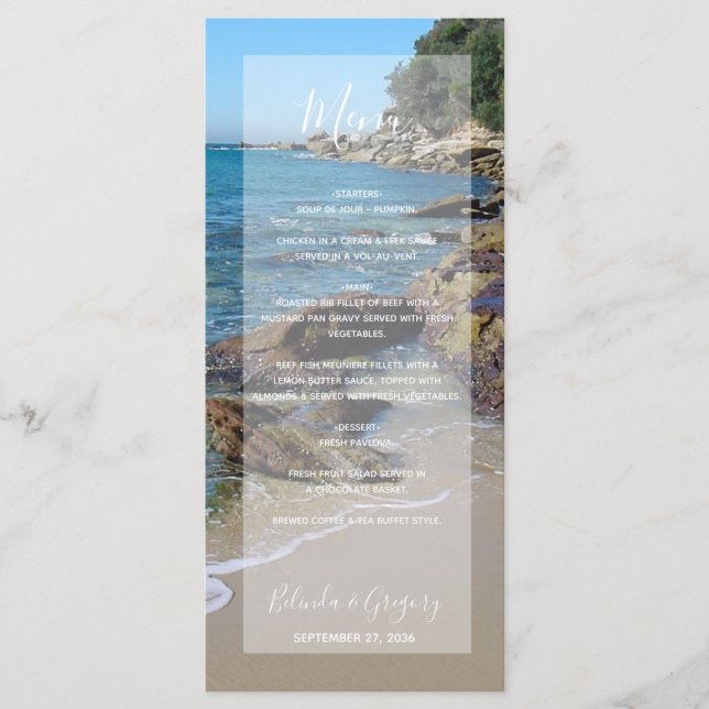 Rocky Beach Wedding Menu Menükarte (Vorderseite)