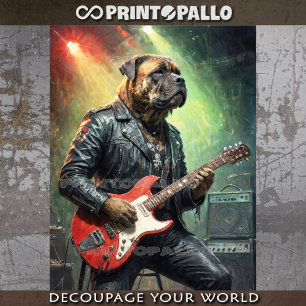 Rocky Mastiff-Hund spielt elektrische Gitarre - Seidenpapier