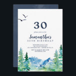 Rocky Mountain 30. Geburtstag Einladung<br><div class="desc">Diese Einladung zum 30. Geburtstag des Rocky Mountain ist perfekt für eine Geburtstagsfeier im Freien. Das Design zeichnet sich durch eine blau-grün gestrichene Wildnislandschaft mit Aquarellkiefern,  Vögeln und Bergen aus.</div>