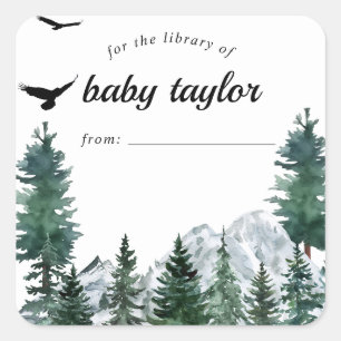 Rocky Mountain Baby Shower Exlibris Quadratischer Aufkleber
