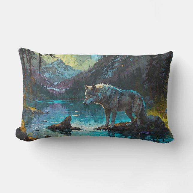 Rocky Mountain Grauer Wolf Art Lendenkissen (Vorderseite)