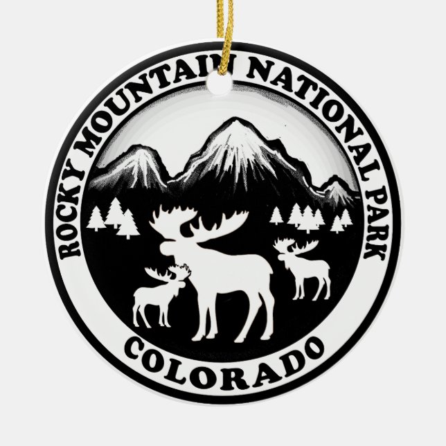 Rocky Mountain Nat Park Schwarz-weißer Kreis Keramik Ornament (Vorne)