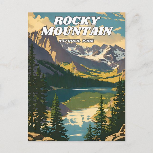 Rocky Mountain National Park Illustration Retro De Postkarte (Vorderseite)