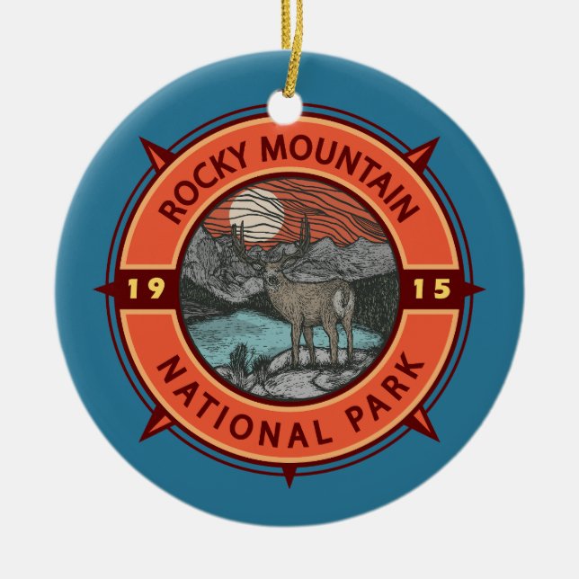 Rocky Mountain Nationalpark Elk Retro Kompass Keramik Ornament (Vorne)