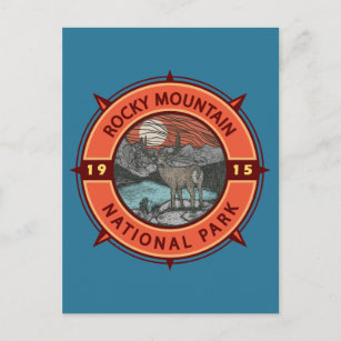Rocky Mountain Nationalpark Elk Retro Kompass Postkarte