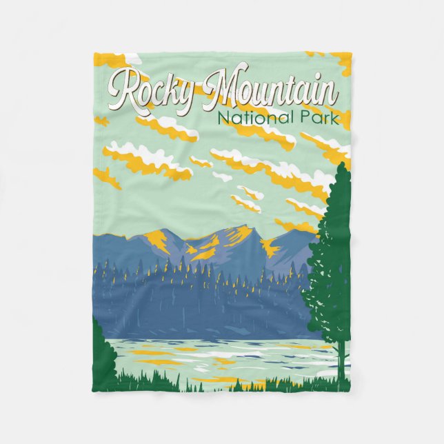 Rocky Mountain Nationalpark Illustration Fleecedecke (Vorderseite)