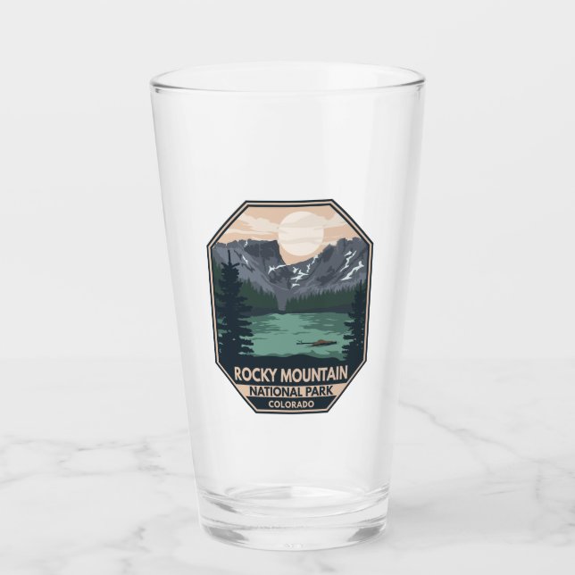 Rocky Mountain Nationalpark Minimal Retro Emblem Glas (Vorderseite)