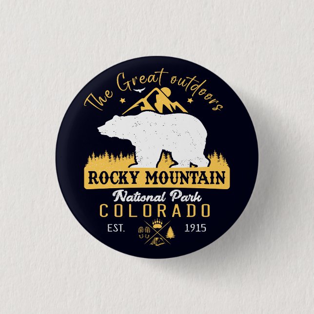 Rocky Mountain Nationalpark Vintag Souvenirs Button (Vorderseite)