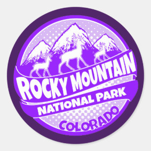 Rocky Mountain Park Colorado lila Logoaufkleber Runder Aufkleber