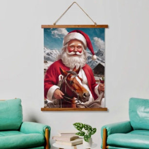 Rocky Mountain Santa und sein Pferd Wandteppich Mit Holzrahmen