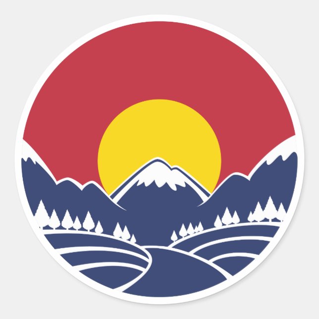 Rocky Mountain Sunset Logo Runder Aufkleber (Vorderseite)
