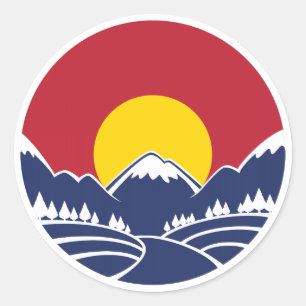 Rocky Mountain Sunset Logo Runder Aufkleber