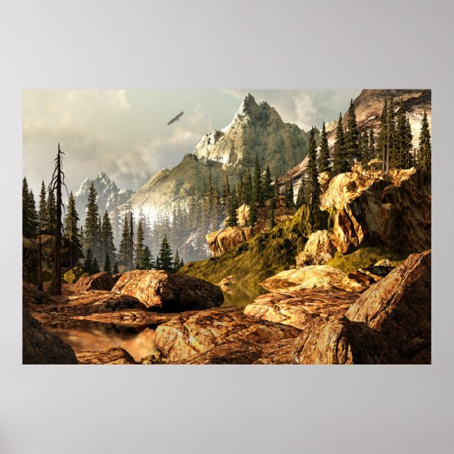 Rocky Mountain-Szene mit Glatzenadler in der Höhe Poster (Vorne)