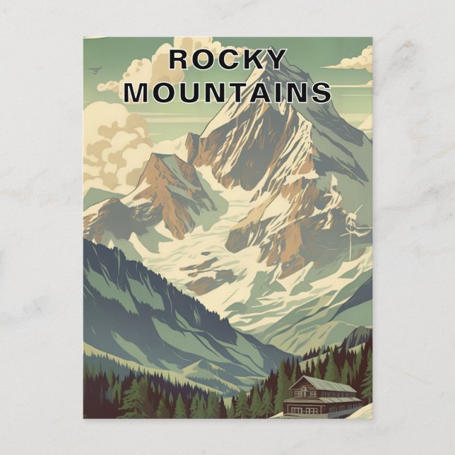 Rocky Mountains Retro Travel Mountain Lodge Postkarte (Vorderseite)