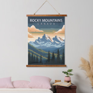 Rocky Mountains - Vintage Travel Poster of Canada" Wandteppich Mit Holzrahmen