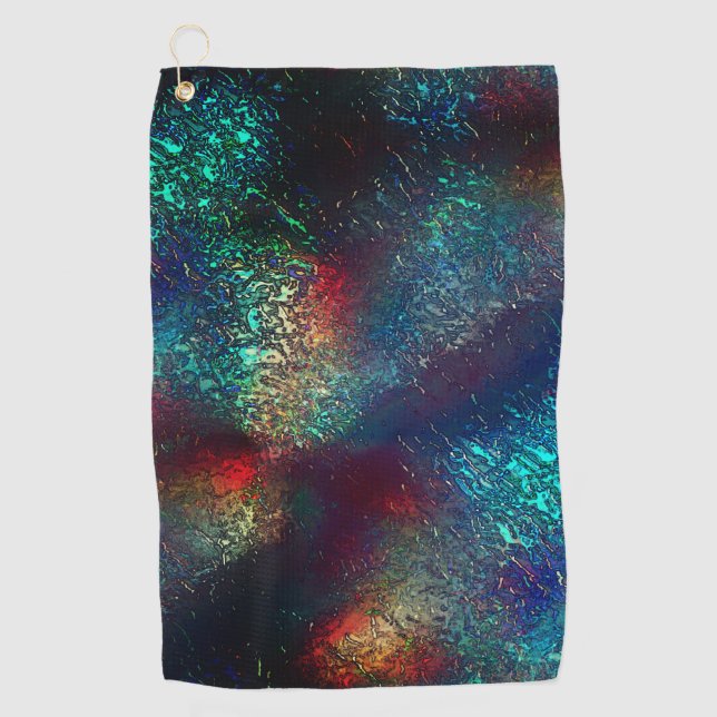 Rocky- oder Aluminiumfolie unter blauem und rotem  Golfhandtuch (Vorderseite)