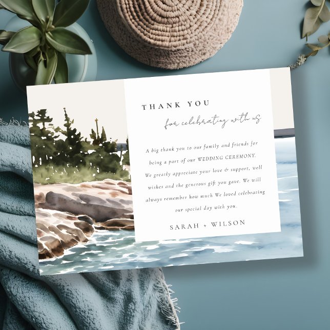 Rocky Pine Mountain Wasserfarbe Seascape Hochzeit Dankeskarte (Von Creator hochgeladen)