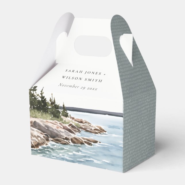 Rocky Pine Mountain Wasserfarbe Seascape Hochzeit Geschenkschachtel (Vorderseite)