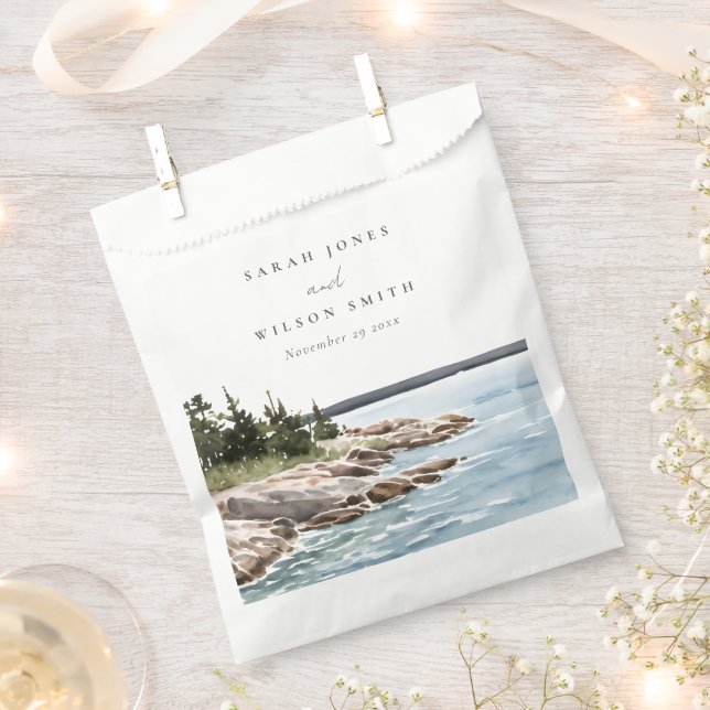 Rocky Pine Mountain Wasserfarbe Seascape Hochzeit Geschenktütchen (Ausgeschnitten)