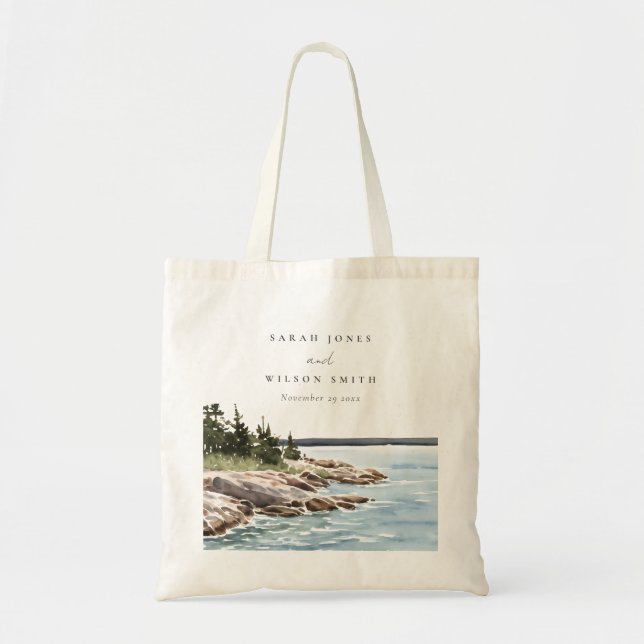 Rocky Pine Mountain Wasserfarbe Seascape Hochzeit Tragetasche (Vorne)