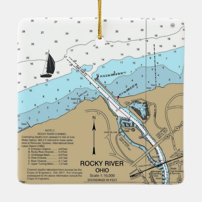 Rocky River Ohio Nautical Chart Keramikornament (Rückseite)