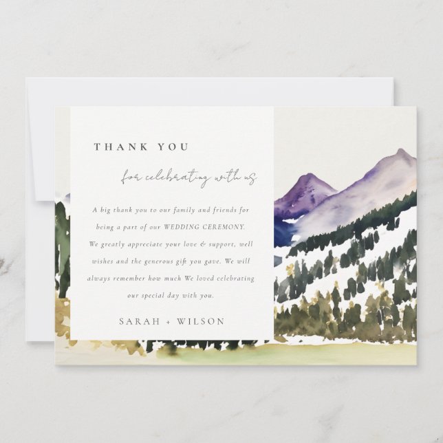 Rocky Snow Mountain Wasserfarbenwelt Hochzeit Dankeskarte (Vorderseite)
