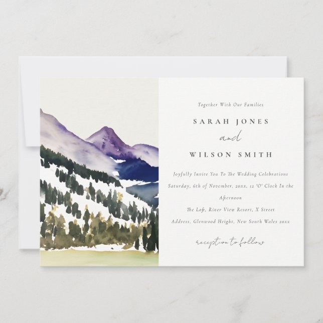 Rocky Snow Mountain Wasserfarbenwelt Hochzeit Einladung (Vorderseite)
