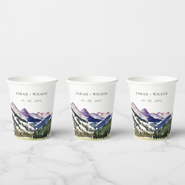 Rocky Snow Mountain Wasserfarbenwelt Hochzeit Pappbecher (Multi)