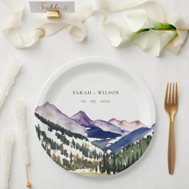 Rocky Snow Mountain Wasserfarbenwelt Hochzeit Pappteller (Hochzeit)