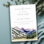 Rocky Snow Mountain Wasserfarbenwelt Hochzeit Save The Date<br><div class="desc">Rocky Pine Mountain Watercolor Landschaftsthemenkollektion.- Es ist eine elegante Schrift Aquarell Illustration der Rocky Pine Forest Mountain Landschaft, perfekt für Ihre Hochzeit in Urlaubsort & Party. Es ist sehr einfach, mit Ihren persönlichen Daten zu personalisieren. Wenn Sie ein anderes passendes Produkt oder eine Anpassung benötigen, wenden Sie sich bitte per...</div>
