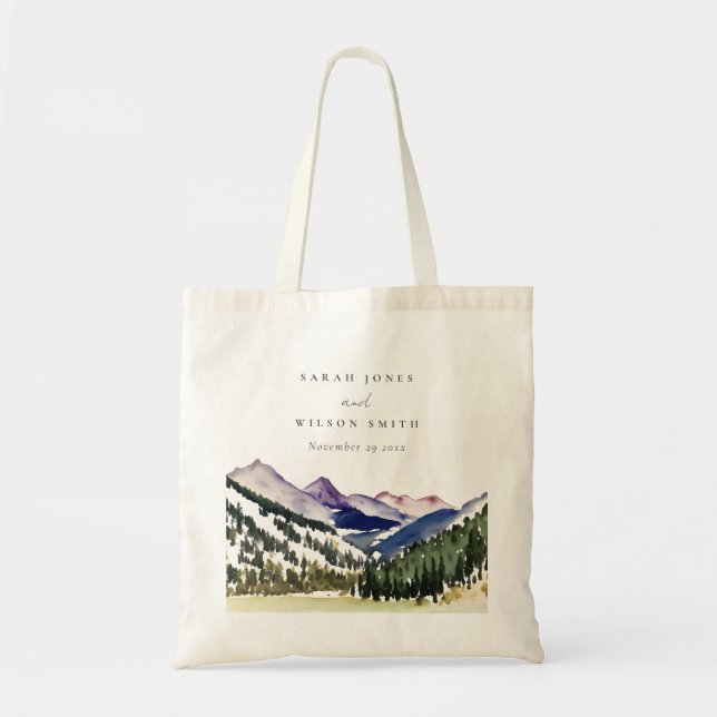 Rocky Snow Mountain Wasserfarbenwelt Hochzeit Tragetasche (Vorne)