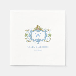 Rococo Blaue Monogramm-Wappen-Hochzeit  Serviette