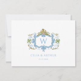 Rococo Blaues Monogrammwappen Hochzeit  Dankeskarte