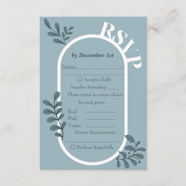 Rococo Blue Simple Mariage Carte RSVP (Devant)