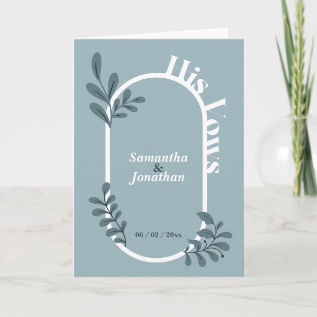 Rococo Blue Simple Mariage Sa carte Vows (Devant)