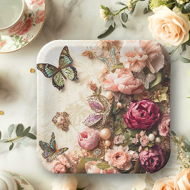 Rococo Butterfly Garden Galentine Floral Elegance Pappteller