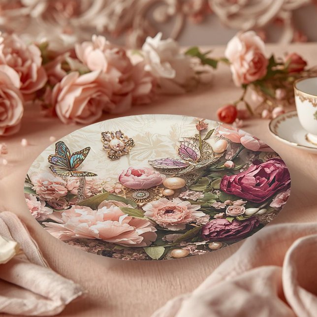 Rococo Butterfly Garden Galentine Floral Elegance Pappteller (Von Creator hochgeladen)