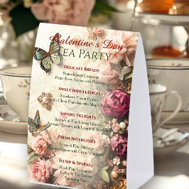 Rococo Butterfly Garden Galentine Tea Party Menu Tischaufsteller
