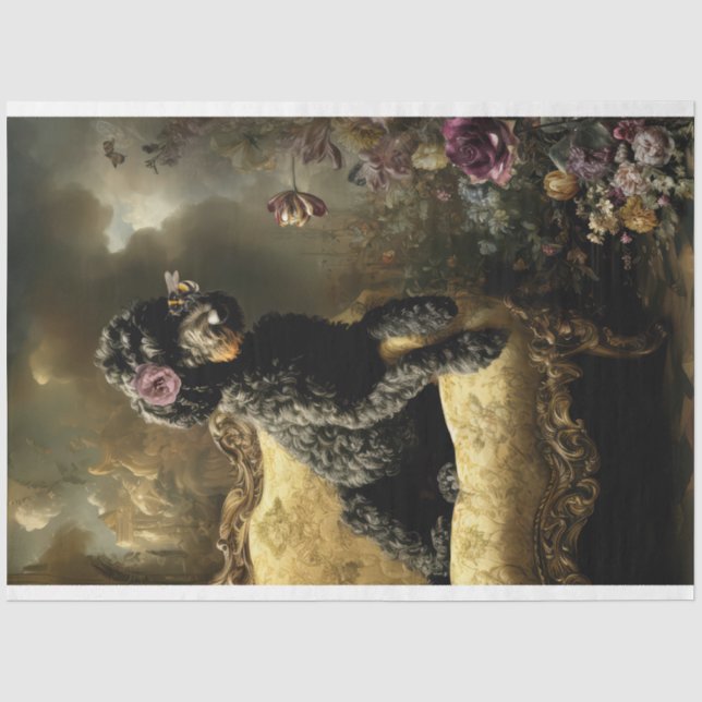 Rococo Buzz Schwarzer Pudel Vintage-Ölgemälde Seidenpapier (Vorderseite)